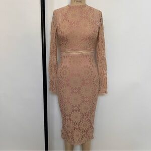 PrettyLittleThing Floral Lace Long Sleeve Dress in Blush